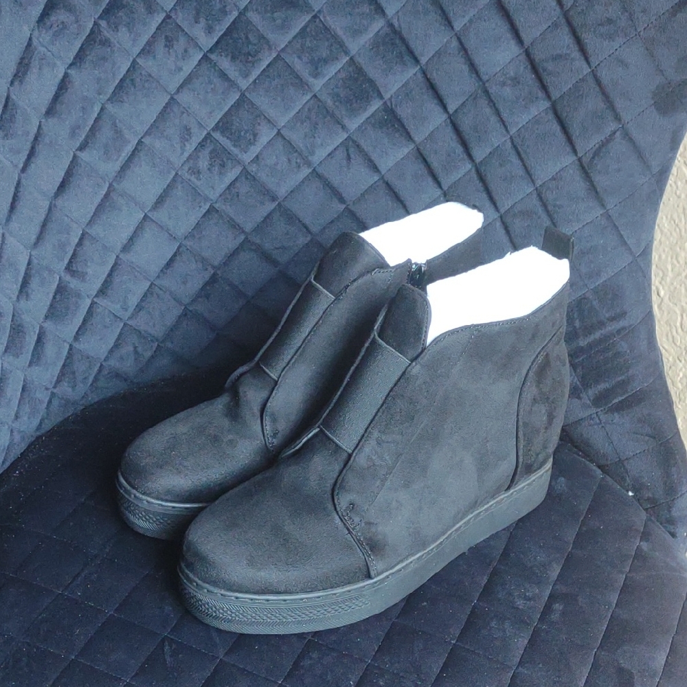 Black Suede Wedge Booties